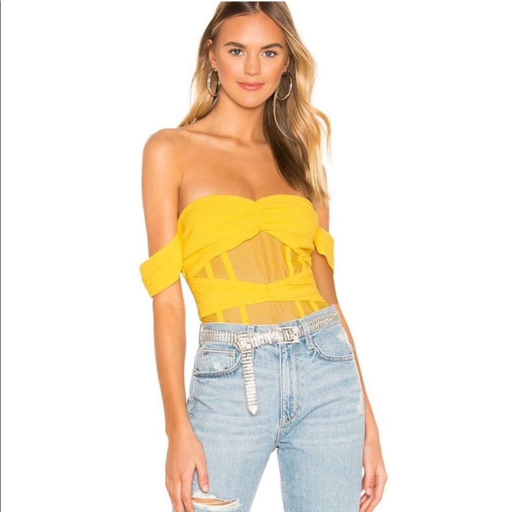 NBD Sunny Yellow Mesh Bodysuit